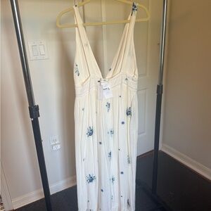 Sugarlips White Maxi Dress with Blue Floral Accents